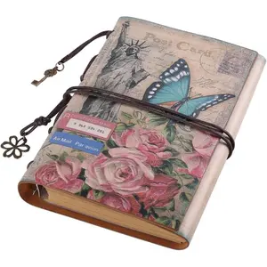 Leather Journal Notebook, MALEDEN Vintage Travel Journal for Women Refillable Sketchbook Diary Planner with Unlined Pages and Zipper Pocket