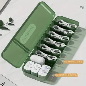 Cable Storage Box Organizer Charger Cord Storage Box With 7 Compartments Reusable Data Cable Storage Case Durable Reinforced Organizer For Home Or Travel