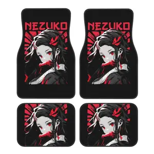 Cute Nezuko Car Floor Mats 4 Pcs Universal for Women Vehicle Front & Rear Foot Mats with Non Slip Rubber Backing All Weather Girly Car Accessories Car Interior Accessory