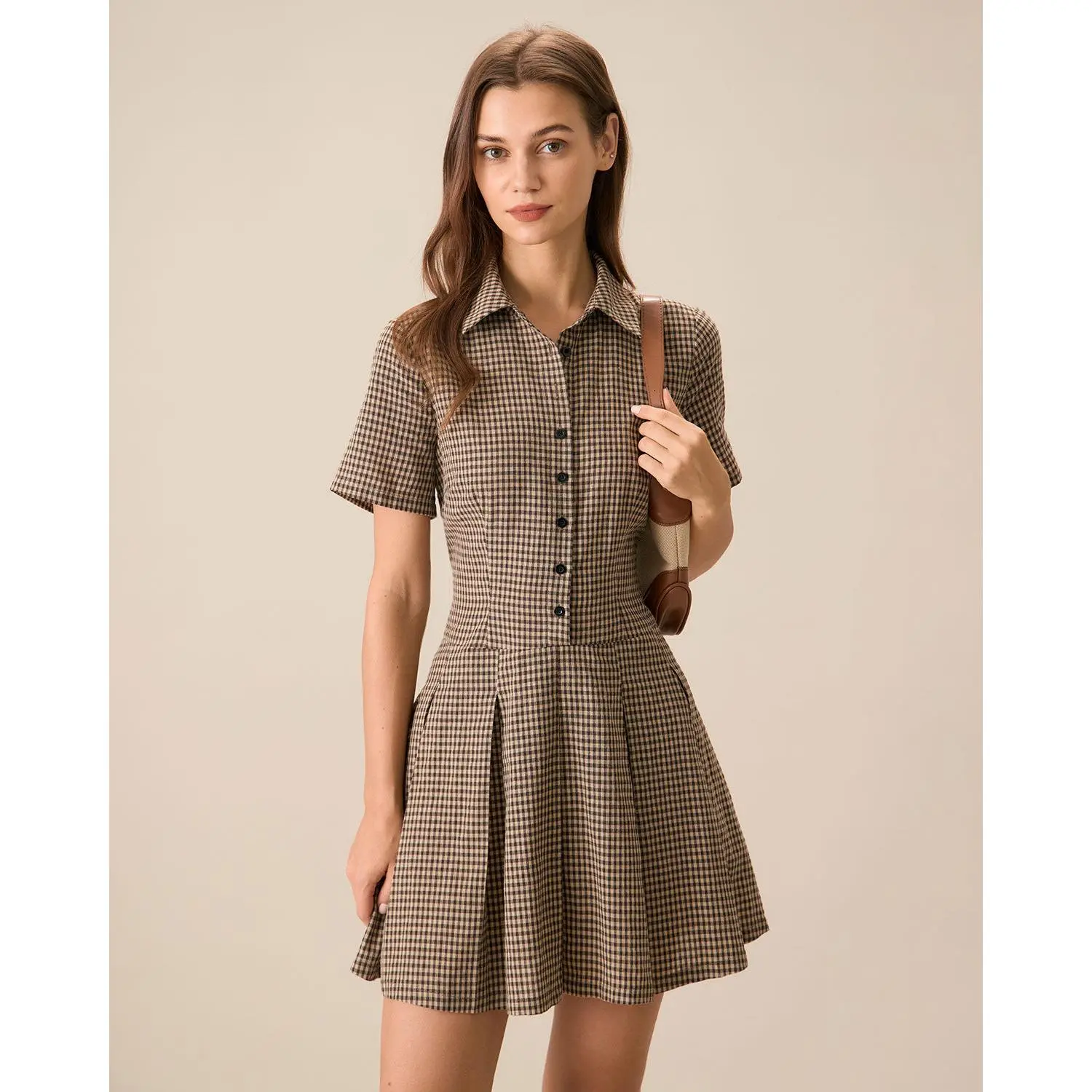RIHOAS Women's Plaid Skater Mini Dress, A-Line Cotton with Lapel Collar for Office Work Clothes & Casual Wear, Skirt, Fabric, Casual Dresses, Corporate Office Wear, Durability, Business