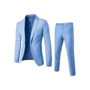 Men's Korean-style slim-fit two-piece suit, with simple lines, wrinkle-resistant and comfortable, suitable formal business occasions, and an ideal choice weddings/groom banquets