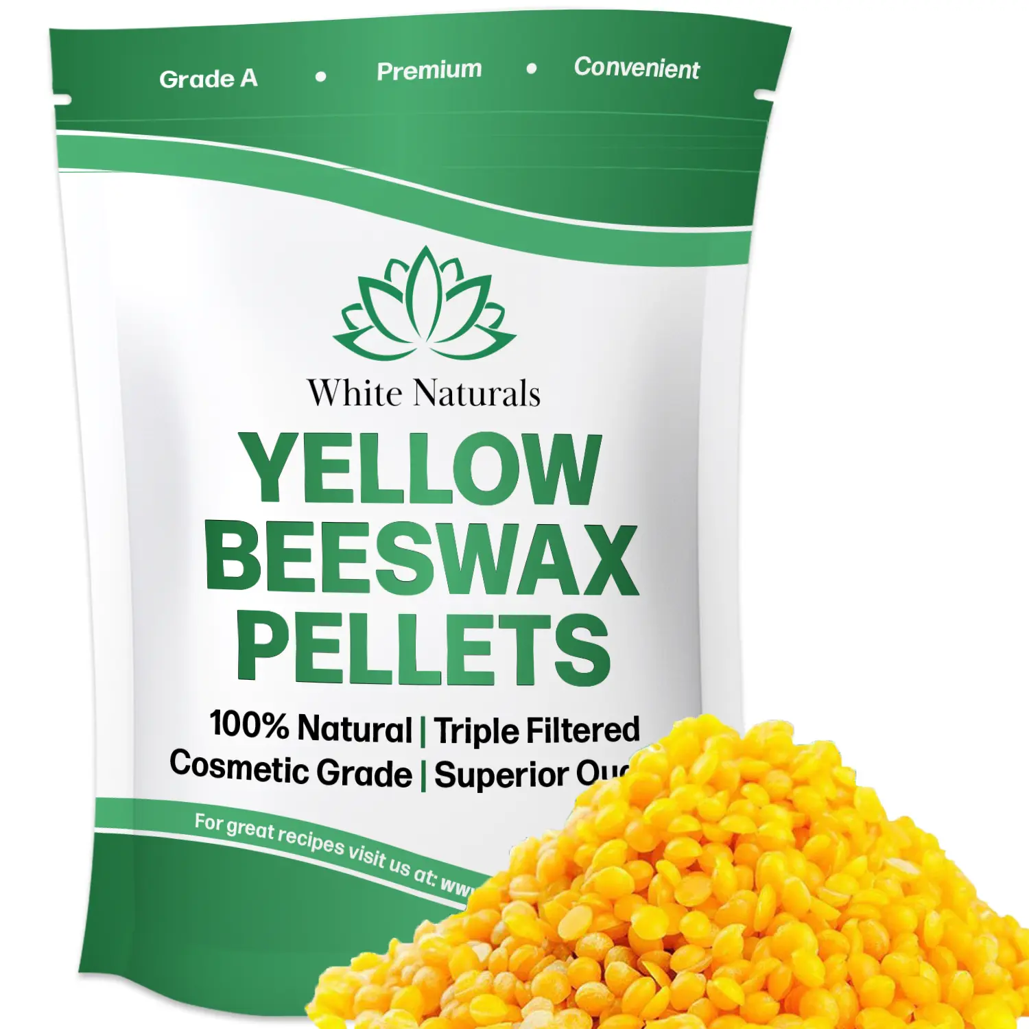 White Naturals Yellow Beeswax Pellets 1lb (16oz), Pure, Natural, Cosmetic Grade, Organic, Bees Wax Pastilles, Triple Filtered, Use For Candle Making, Soap, Food Wrap, DIY Lip Balms, Lotions Body Care
