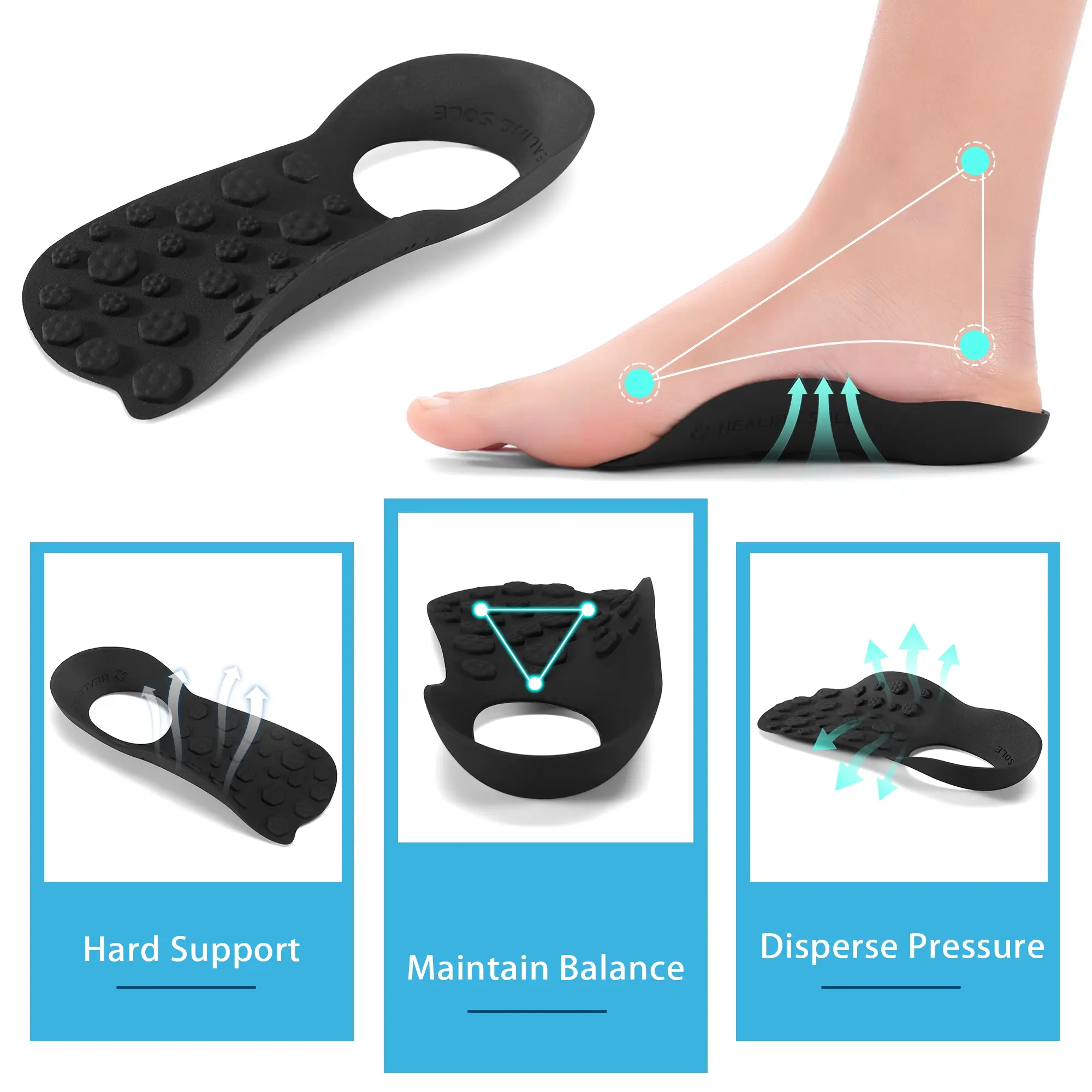 Unisex Arch Support Insoles with TPR Material, Cushioned Shock-Absorbing Layer, Heel Comfort Design & Lightweight Footbed for Walking, Standing All Day, Everyday Use, Work & Sports Shoes