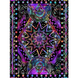Blacklight Sun and Moon Tapestry Glow in The Dark Neon Hippie Bohemian UV Reactive Purple Celestial Tie Dye Wall Hanging for Bedroom Aesthetic Living Room Dorm (40'' × 30'')
