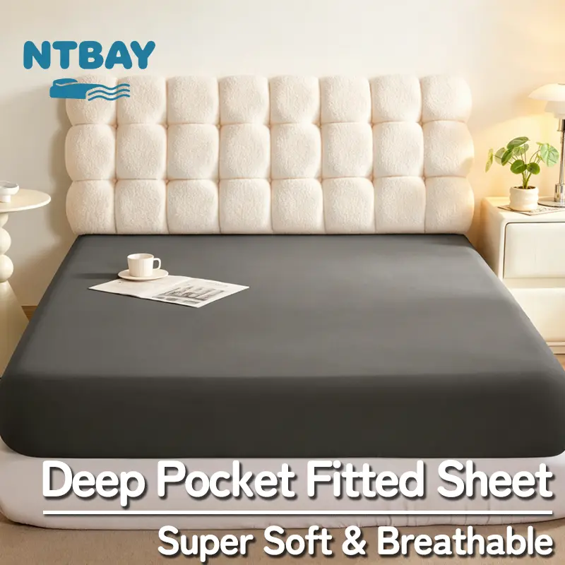 NTBAY Fitted Sheet, Deep Pocket Microfiber Bedding, Soft Brushed Breathable Wrinkle Free Cover for Mattress, Stays in Place, No Shrink, Elastic All Around, Oeko-Tex