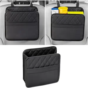 Seat  Organizer, PU Leather  Backseat Hanging Storage Pocket, Multipurpose Auto Travel Essentials Accessories for  & Adults, Universal for   (Black)
