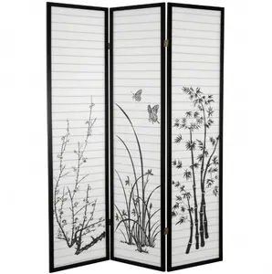 Bamboo 6 ft Tall Room Divider with Matchstick Design, Japanese Rice Paper, Durable Scandinavian Spruce Frame, Springtime Floral Design
