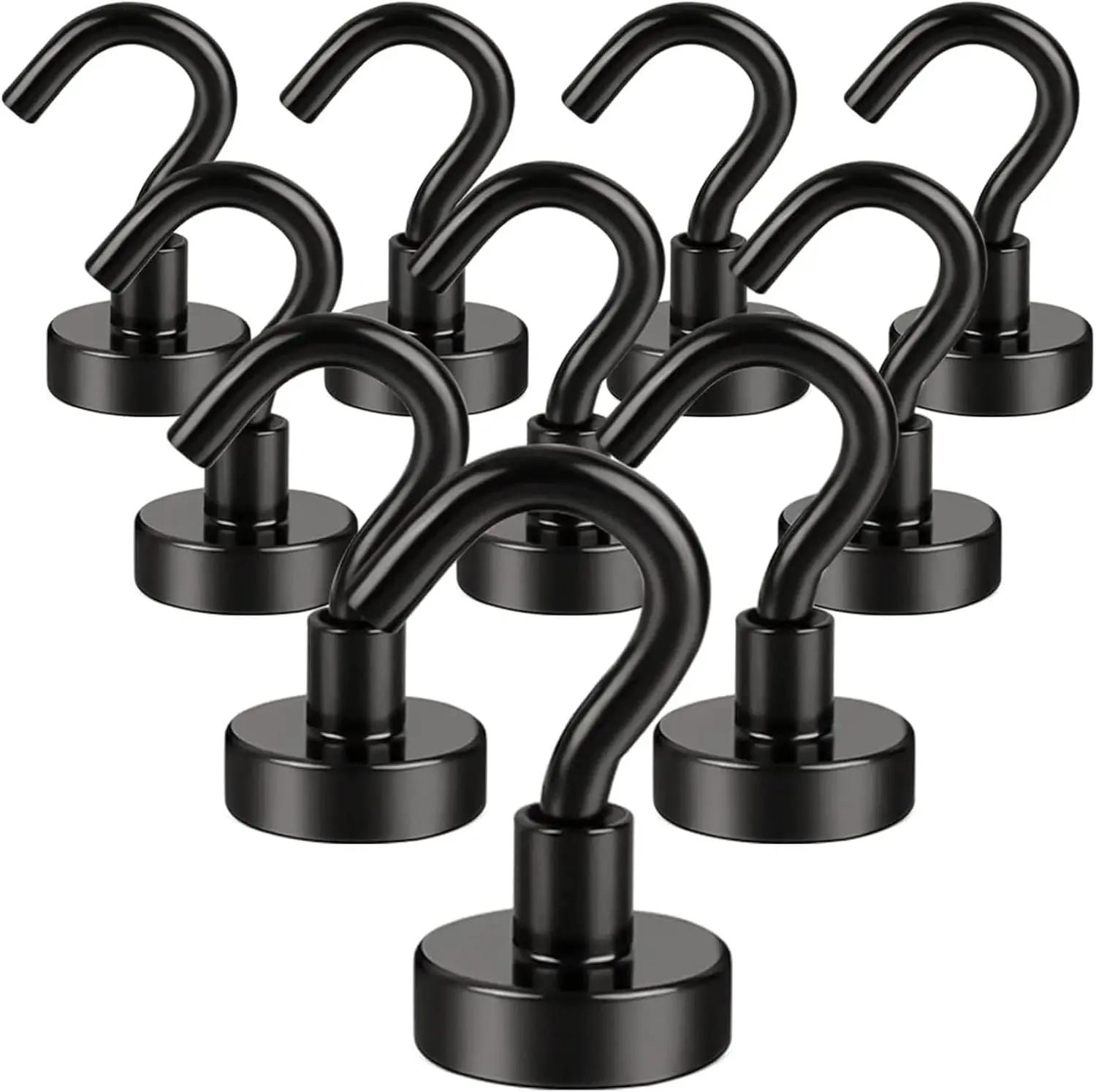 Magnetic Hooks, 30Lbs Facilitate Hook Neodymium Magnet Hooks with Nickel Coating for Cruise，Kitchen, Home, Workplace, Office and Garage etc, 10 Packs (Black)