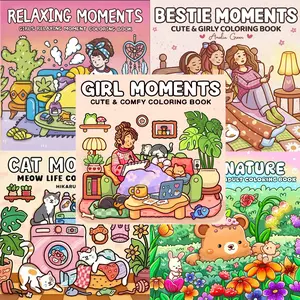 Adult & Teen Coloring Book 5-Pack, Cute Girly Moments, Relaxing Bold Designs, Stress-Relief Pages, Montessori Educational Toy Set, Art Supplies