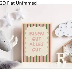 2D Flat 1pc Unframed Essen Gut Alles Gut Phrase on Pink and Green Striped Background, Poster Print, Artwork Wall Painting for Gift, Bedroom, Living Room, Office, Wall Decor, Dormitory Decor, Home Decoration, Gift for Valentine's Day
