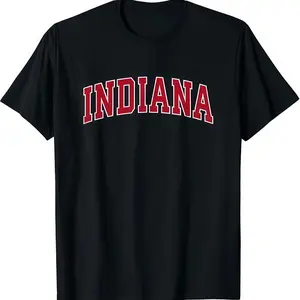 Men's Vintage Indiana Sports Design Red Graphic Print Round Neck Short-Sleeve Tshirt, Menswear Fabric Top