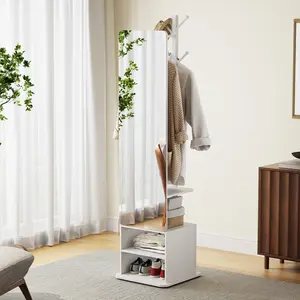 Flycity Solid wood material large mirror with a closet, full-size mirror, full-length mirror with storage rack at the bedside or in the living room (black and white styles can be rotated) Organization Furniture