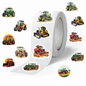 Tractor Pattern Sticker (500pcs/roll), Self Adhesive Decal, Cartoon Agricultural Farm Tractor Construction Vehicle Truck Car Label for Party Supplies Decorations