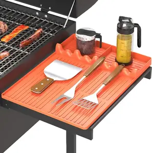 Silicone Grill Cover Mat for Grill Large Griddle Tools Mat with Drip Pad Heat Resistant BBQ Tool Rest Side Shelf Spatula Mat for Outdoor Kitchen Countertop Grey or Orange Gift for Men Barbecue Accessories Utensils Stainless Steel L Lock-grills