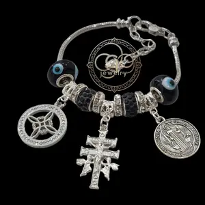 Black evil eye with triple protection bracelet (you can add charms)