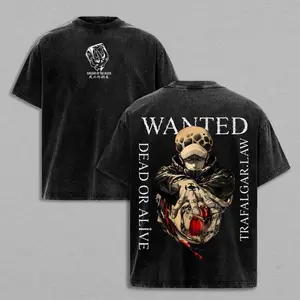 Room Heart Pirate One Piece Double Printed Washed Hoodie And T-Shirt Oversize Unisex Anime Merch Clothes Top Streetwear Outfit Gift For Fans