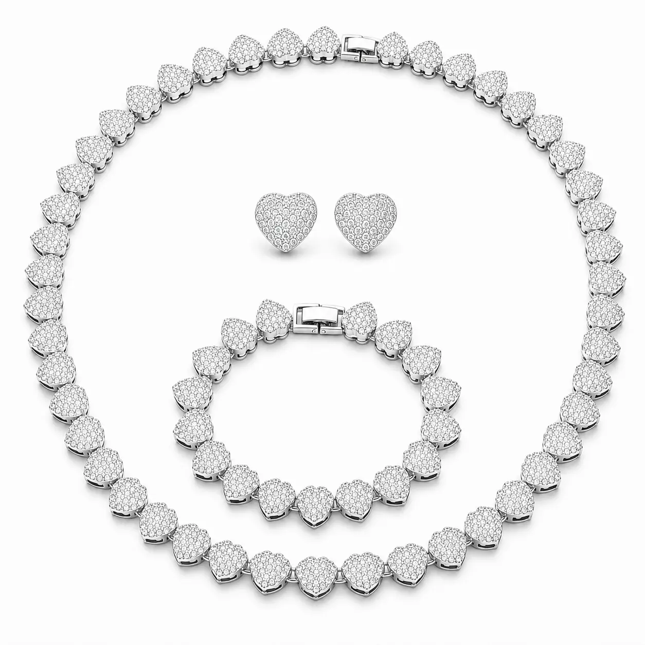 Women's 3PCS Chunky Jewelry Set - Fashion Choker, Layering Necklaces, Bracelet, Heart Charm Earrings, Hip Hop Style Gift for Party, Valentine's Day