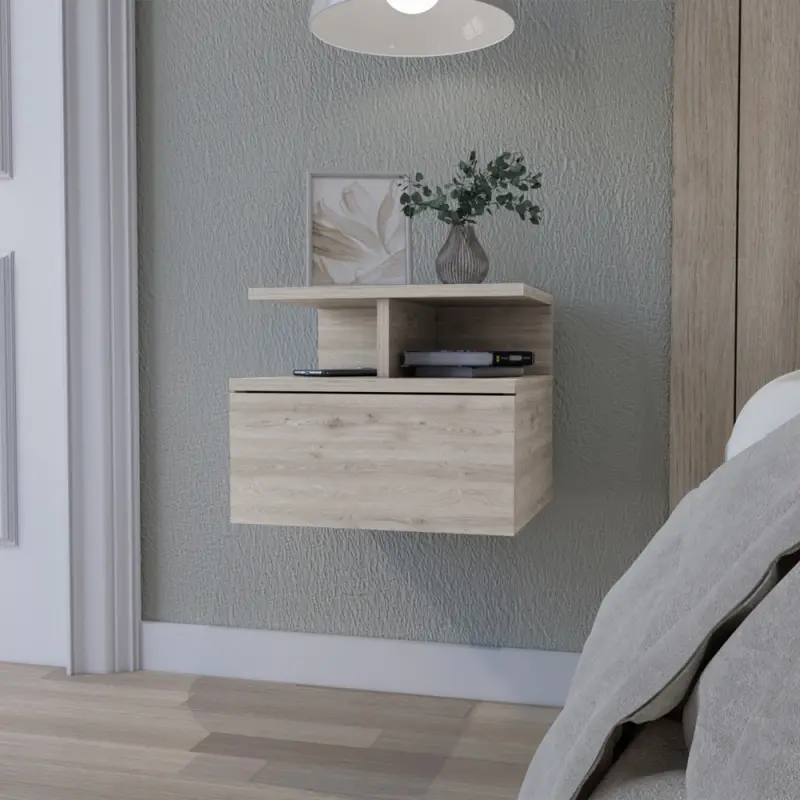 Augusta Floating Nightstand with 2-Tier Shelf and 1-Drawer