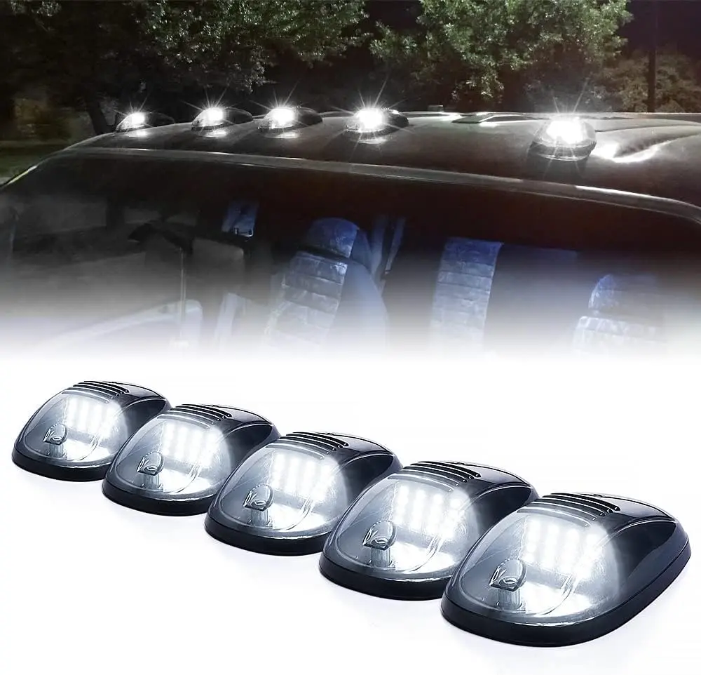 DIBMS Smoke Lens Roof Cab Clearance Light Kit with White LED, Compatible with Van SUV POV Vehicles, 5 Piece Led Backlights