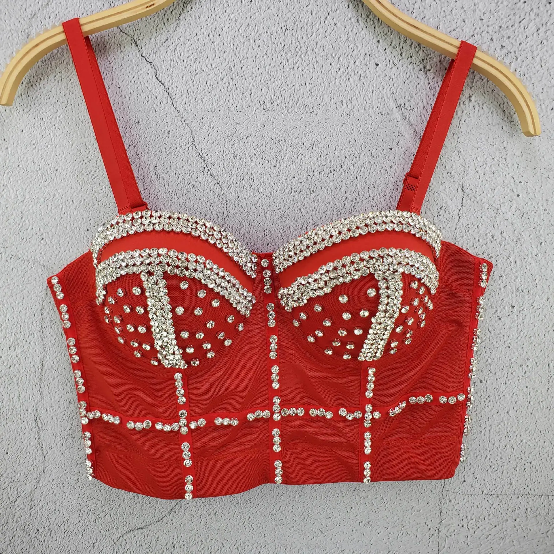 Glistening Rhinestone Corset Top, Women's Sleeveless Semi-Sheer Mesh Bustier with Boning for Party and Rave Outfits, Wedding, Halloween, Women's Clothes, Thanksgiving, Party Wear, Rhinestone Embellished, Easter