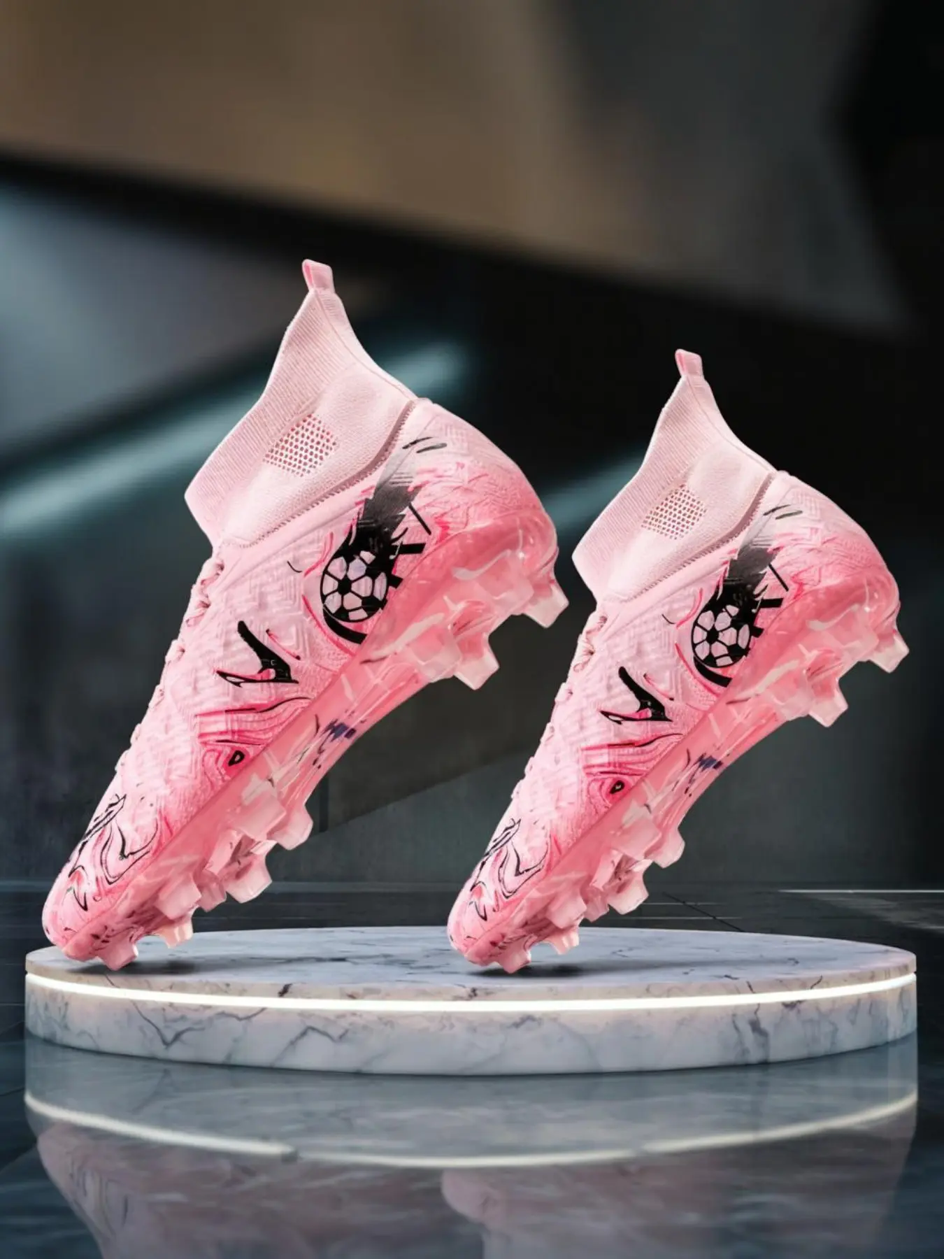Unisex High-Top Football Shoes, Fg Long Studs, Anti-Slip Breathable Design, Durable Tpu Sole, Ideal for Training and Running, Natural and Artificial Grass, Sports Football Shoes, Football Boots
