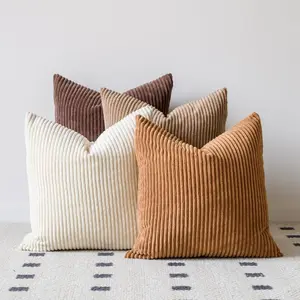 Neutral Couch Throw Pillow Covers 20x20 Inch Set of 4 Decorative Farmhouse Boho Throw Pillows for Living Room, Couch, Bed, Sofa Soft Corduroy Accent  Decor (Neutral Brown, 20x20 Inch)