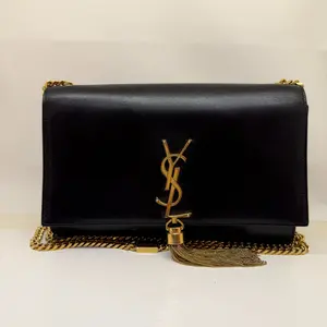 Pre-owned Yves Saint Laurent Saint Laurent Kate Medium Tassel Bag in Black Smooth Calfskin with Gold Hardware & Magnetic Closure
