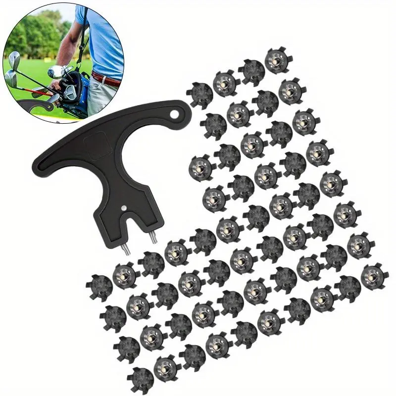 Black Golf Shoe Spikes 50Pack Installation Tool 1Pack, Anti-slip Golf Shoe Spikes, Spare Golf Spikes, Easy to Install, Suitable for Golf Training Aids, Provides Traction and Comfort