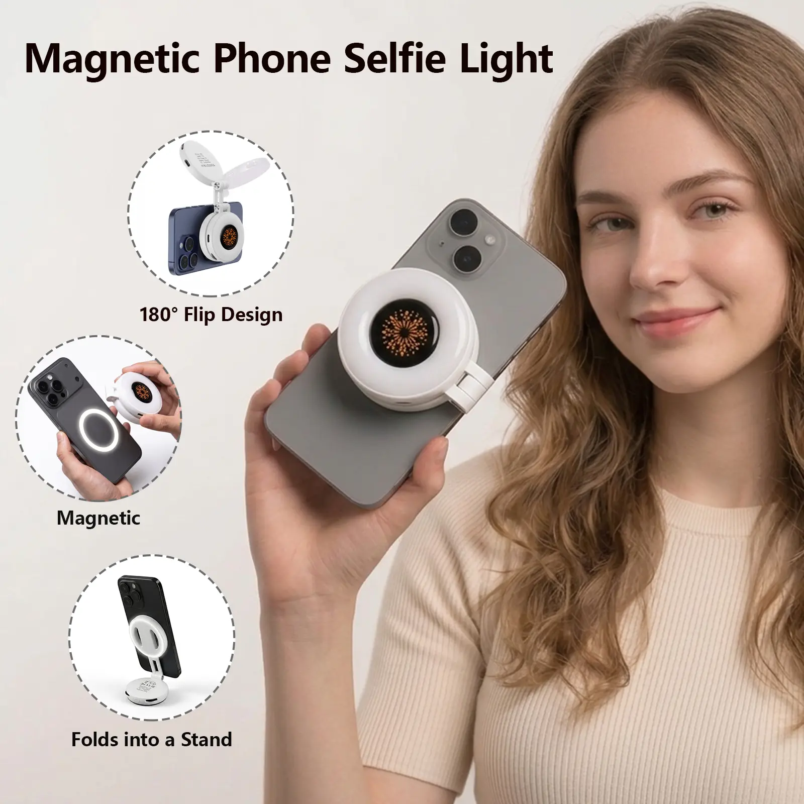 Magnetic RGB Selfie Light for MagSafe iPhone | Rechargeable LED Fill Light
