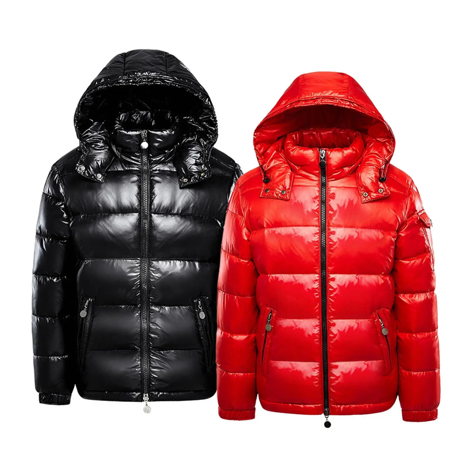 Men's Plus Size Winter Parka Coat - Menswear Outerwear with Waterproof Hood, Shiny Finish, Polyester Lining, Long Sleeves, and Functional Pockets for Casual Wear, Coats, Parka Jacket, Decoration, Zipper, Tat, Nylon Spandex, Plain, Longsleeves, Regular, To