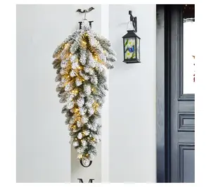 Glitzhome 3' Pr e-Lit Flocked C hristmas Teardr op Swag W/ Time