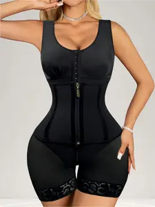 1 Count Women's Compression Full Body Shapewear, Colombian Shapewear, Fajas, Front Zipper Bodysuit, Tummy Control Butt Lifting Waist Cincher Jumpsuit, Breathable Stretchy Body Shaper, Tummy Control Lightweight, Suitable For Yoga, Sports, Travel