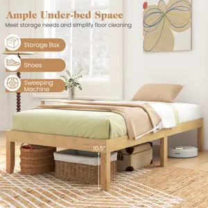 COSTWAY - 14 Inch Twin Wood Platform Bed Frame with Wooden Slats Support-Natural