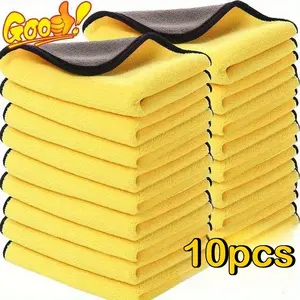 10pcs Heavy-Duty Automotive Cleaning Towels for cars, Car wash accessories, Highly Absorbent, Lint-Free with Yellow And Black Borders, Ideal for Car Washing, Detailing, Garage Cleaning