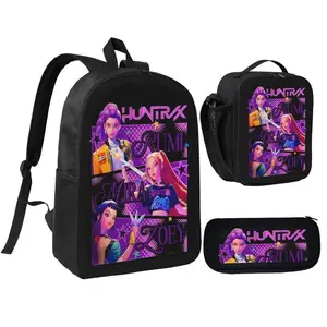 Demon Hunters Child School Backpack with LunchBags ,Pencil Bags ,School Bags for Boys Girls Best Gift-C