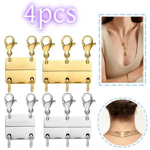 4 pcs Necklace Layering Clasp 18K Gold and Silver Magnetic Slide Lock Clasp for Stackable Necklaces Multiple Necklace Clasp for Women Layered Look