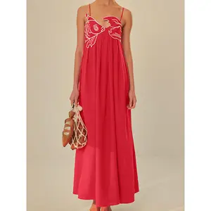Embroidered Fish Semi-Sheer Cami Dress