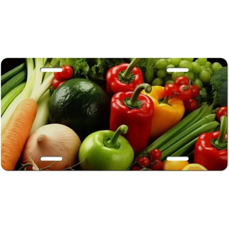 Fresh Vegetables Fruits Universal Aluminum License Plate Frames for Women - 6x12 Inches, Rustproof, Personalized License Plate Cover with 4 Holes