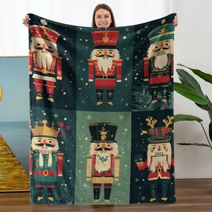 Comfortable Nutcracker Christmas Flannel Blanket, Soft Warm Multi-Purpose Throw for Sofa Bed Travel, Vintage Style All-Season Gift