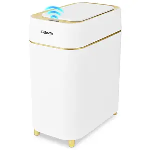 PUKOMC Rechargeable Smart Sensor Trash Can. Enjoy hands-free opening with a wave or knee, plus a removable liner for easy cleaning. Sleek, waterproof, and durable.