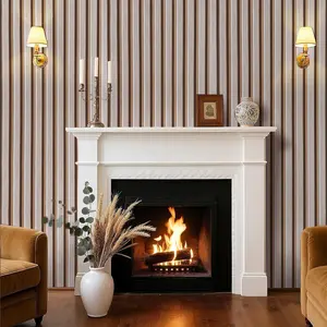 Grid Wood Grain Self-Adhesive PVC Wallpaper, Waterproof Moisture-Proof Removable Striped Design, Home Hall TV Wall Decor Sticker, Textured Wall Paper