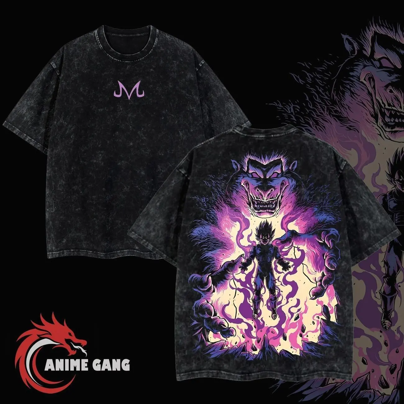 "Majin Vegeta" Dragon Balll Retro Vintage Unisex Oversize Anime Manga Acid Washed Lightweight Cotton T-shirt, Anime Merch, Gift For Anime Fan 5IY