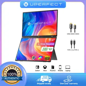 UPERFECT 15.6 inches Portable Dual-Screen Monitor 1080P 60Hz 315 Nits Brightness Supports Single-Cable USB-C Connection Compatible with Mobile Phones, Computers, and Game Consoles Slim, Lightweight, and Portable Secondary Monitor for Computers