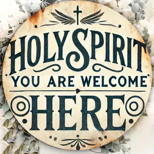 1pc Vintage Holy Spirit Welcome Round Aluminum Wall Art Hanging Plaque with Cross and Dove Boho Decor for Home Bar Cafe Garage Easy to Hang Gift