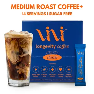 Vivi Longevity Coffee+ | MEDIUM ROAST 100% ARABICA COFFEE | SUGAR FREE | All Day Energy, Improved Clarity, Sharpened Focus, Cellular Health, Skin & Hair Support - Third-Party Tested, 14 Servings, Perfect for Travel