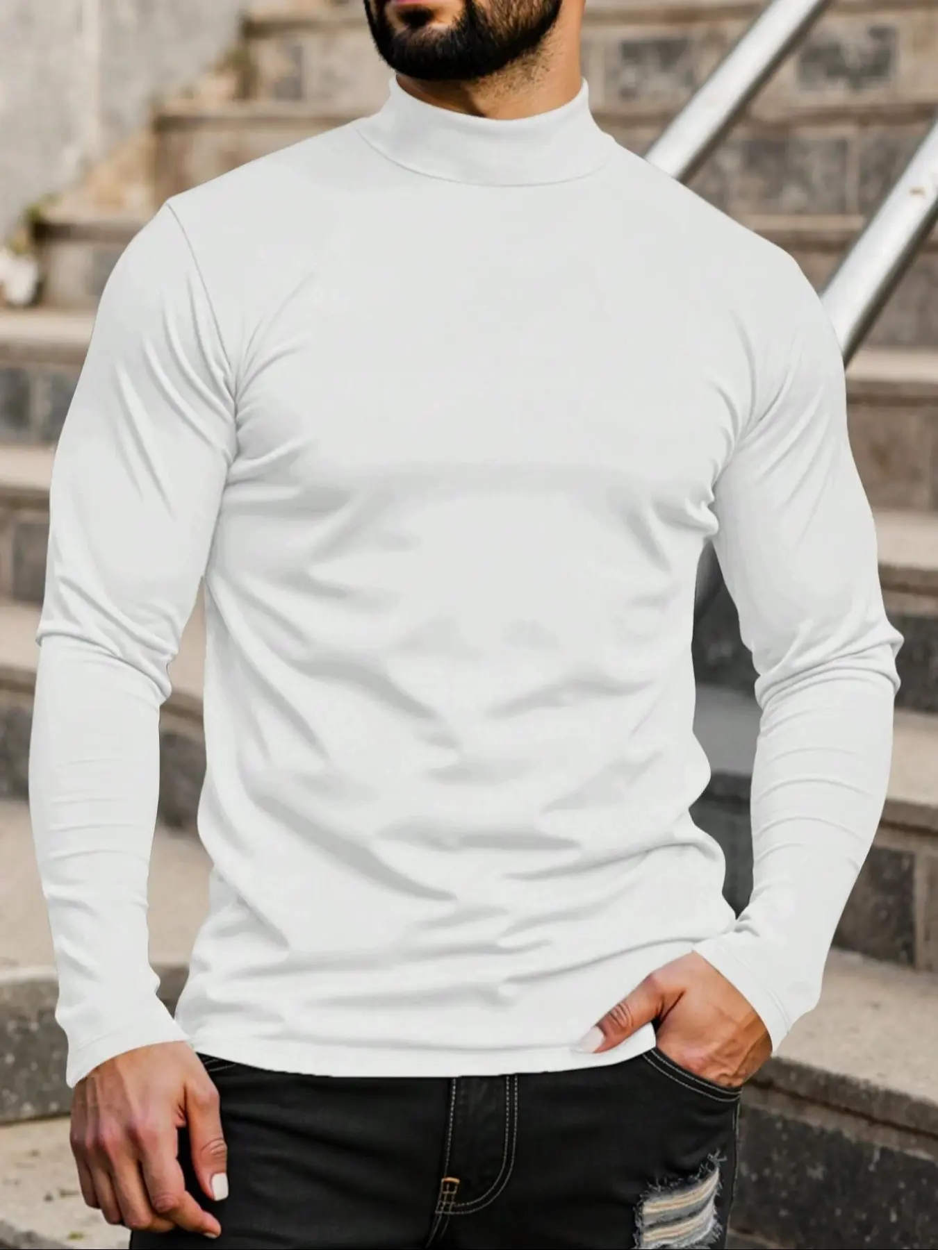 Men's Casual Classic Plain Slim-Fit High Neck Knit Long Sleeve Shirt Knitwear, Lightweight Comfortable Daily Wear Top, Spring & Fall Fashion Clothing, Turtleneck Knitwear