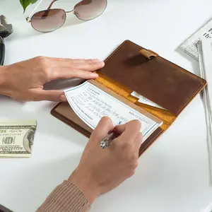 GiftByValentinas Handmade Personalized Leather Checkbook Cover for Top & Side Tear Checkbooks - Everyday Use Long Wallet - Crazy Horse Leather with Extra Pocket & Pen Holder - Customizable Gift for Personalized Gift & Leather Goods Lovers