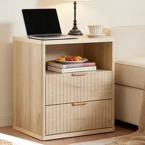 Nightstand with Charging Station, 3-in-1 Bedside Table with USB Ports and Outlet, Small End Table with Drawers and Open Shelf for Small Spaces, Natural Oak Bedroom Furniture for Home Office