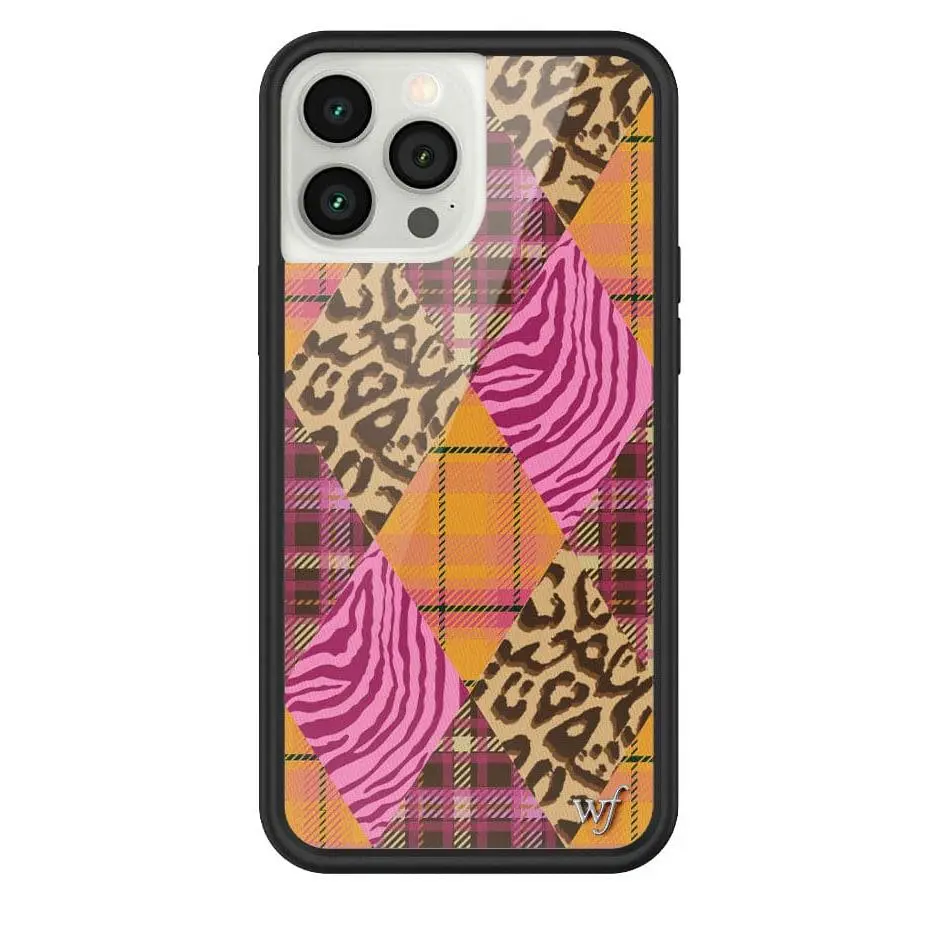 Pretty Prep | Limited Edition Trendy iPhone Case | Raised Protective Black Bumper | Women Owned Small Business | Diamond Patchwork Cheetah and Pink Zebra Print Pink and Yellow Plaid | Safety Casing Protective | Gift for Her