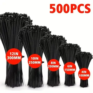 500pcs Self-Locking Zipper Tie Straps, Various Sizes 300/250/200/150/100mm, Ideal for Home Office Garden Workshop Cable Management Organizer